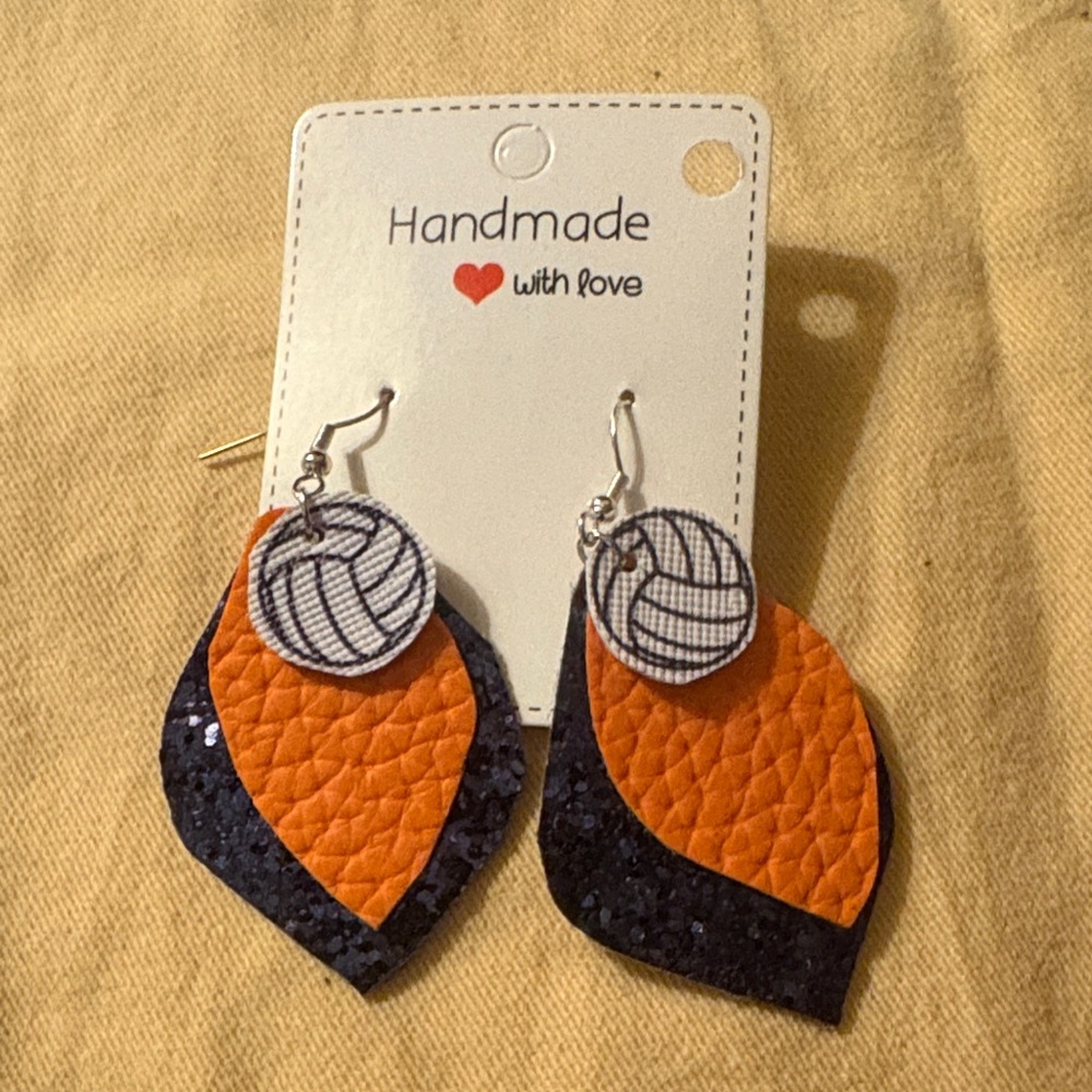 Handmade Volleyball Orange and Navy Spirit Earrings